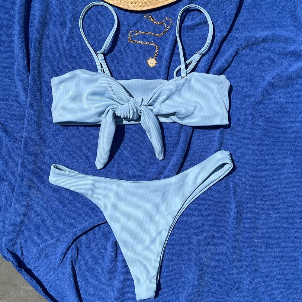 Zaful Baby Blue Ribbed Bikini Set